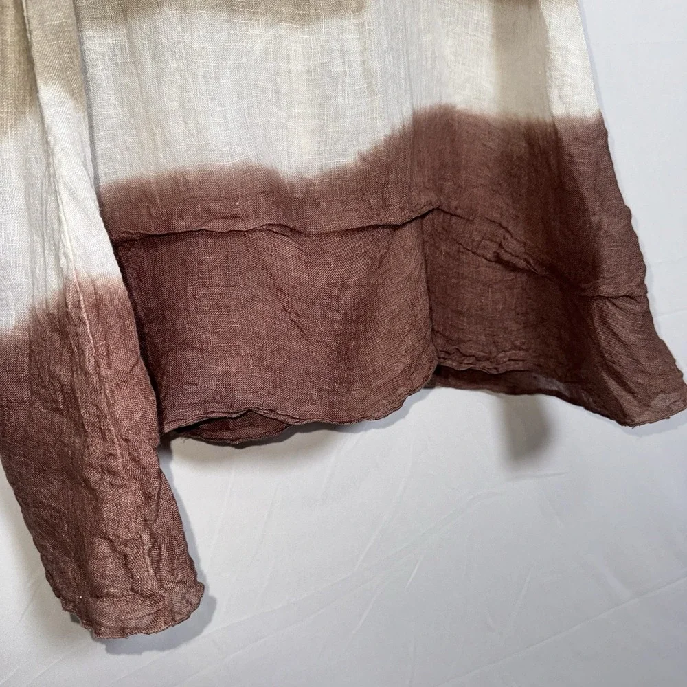 Camille & Co. Brown Beige White Striped Linen Sleeveless Swim Cover Women's‎ L